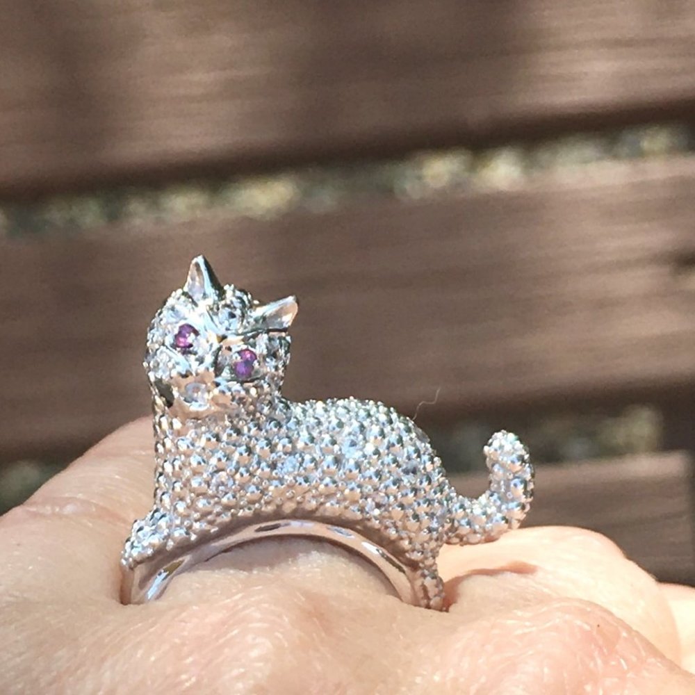 Genuine Garnet .925 Cat Ring 3D High-Profile Size 6 Birthstone Sterling Silver